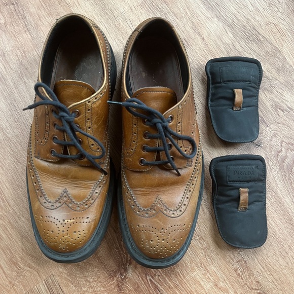 PRADA Brown Derby Wingtips with Re-Nylon Tongue - Picture 6 of 8